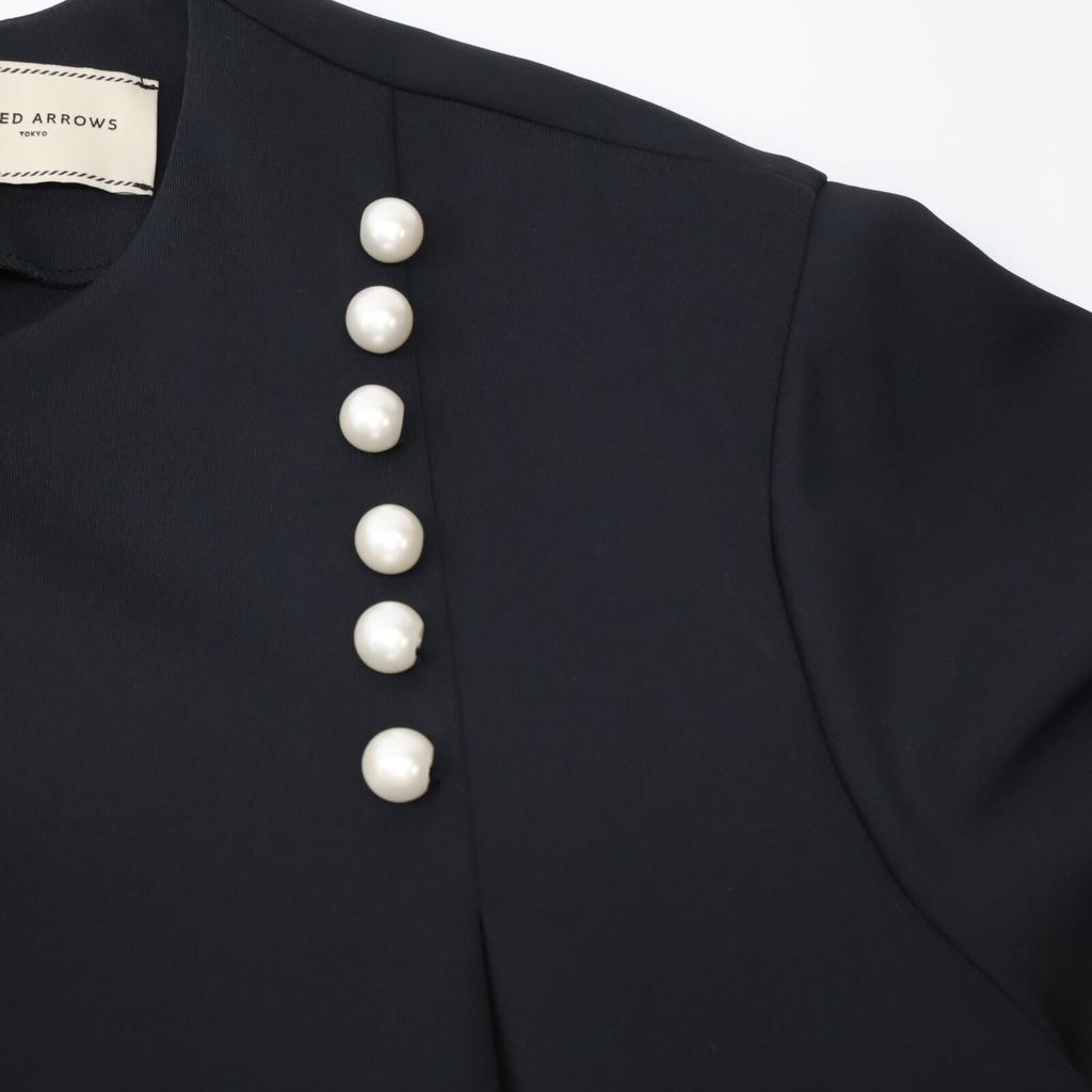 UNITED ARROWS Black Pearl Motif Long Sleeve One-piece Dress 38 blackUsed