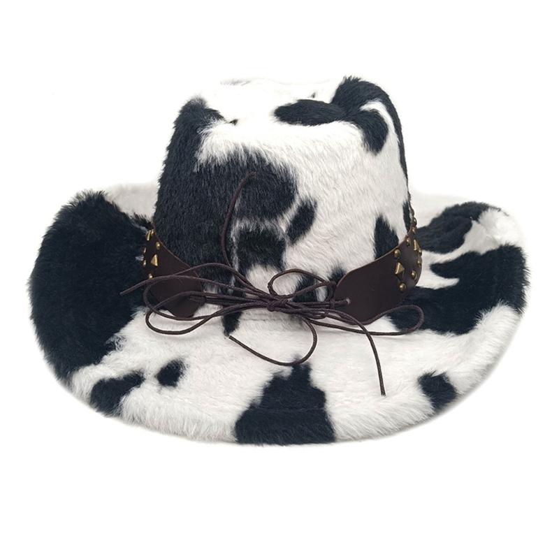 Cow Print Trim Western Hat For Adult Soft Multi Color Photo Props Party Daily Wear Multi Color