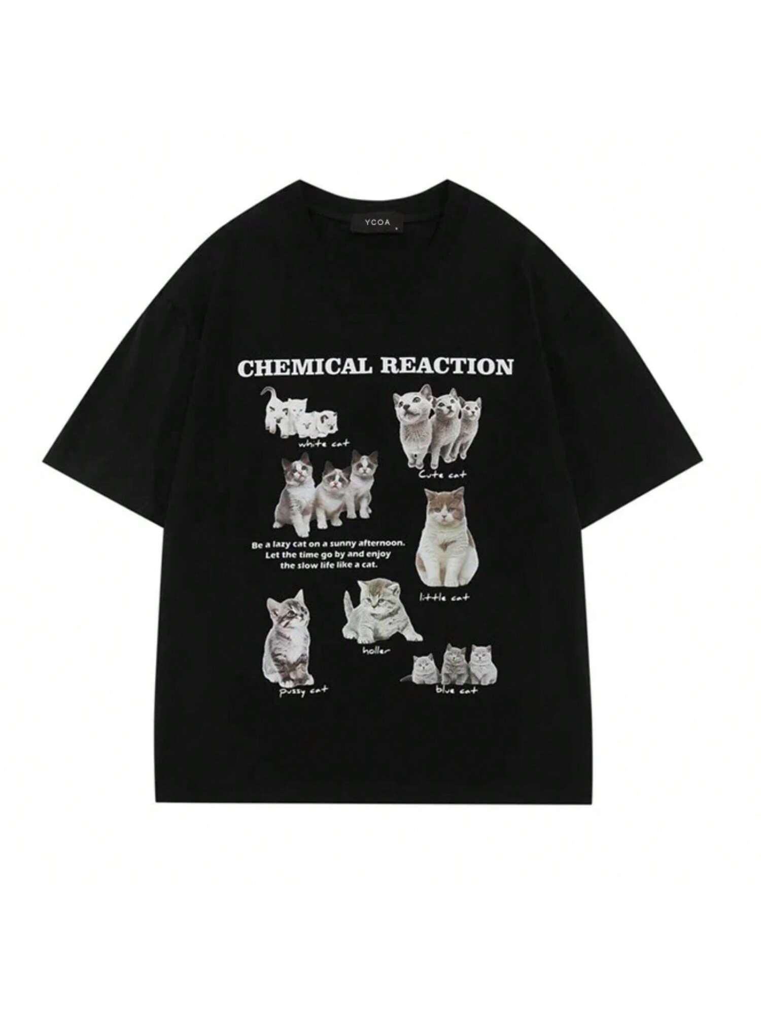 Fashionable Summer Cat Fun Printed Cotton T-Shirt Y2K Wo Casual Short Sleeve T-Shirt Comfortable Soft Loose Street Wear S разноцветный