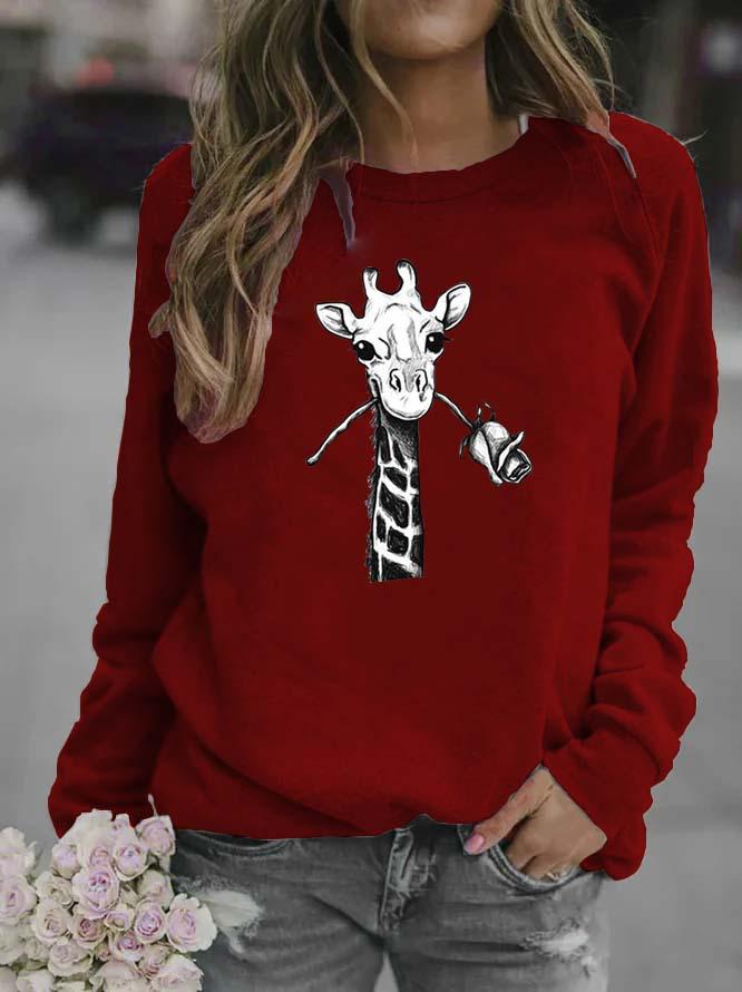 Women's Giraffe Animal Round Neck Hoodie