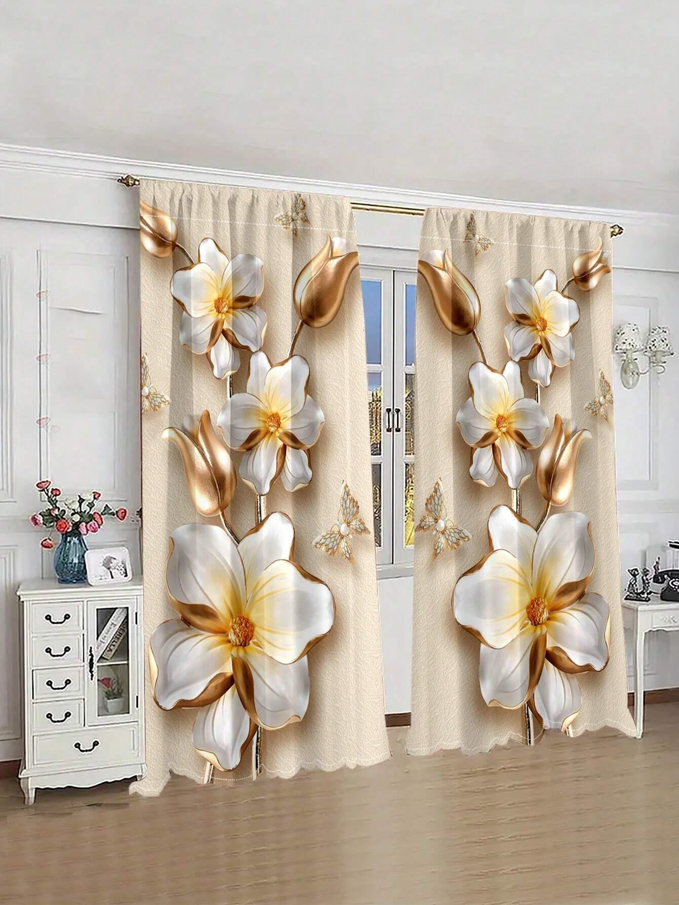 

2 шт./комплект деревенские подсолнухи, хризантемы, красные и желтые розы, плющ напечатанные современные цветочные шторы для гостиной, спальни, дома W50X160H(cm)x2Pcs&Hook