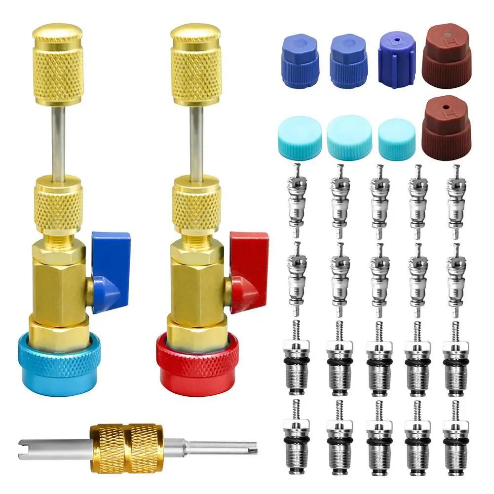 Auto AC Valve Core Remover Installer Tool R134a R22 R410 Valve Core Remover Installer Tool Kit For Car Air Conditioning Sys Y7Q3