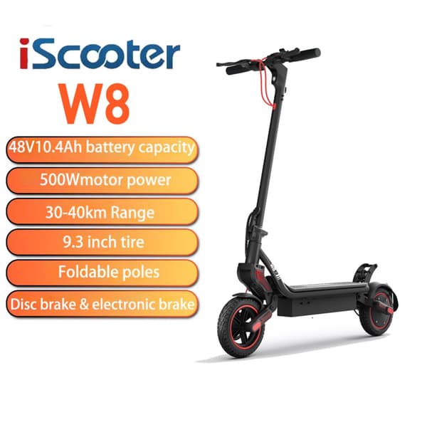 iScooter W8 500W Electric Scooter for Adults, 40km Range, 48V10.4Ah Battery, Foldable Off-Road e-Scooter with App, Dual Suspension & Cruise Control