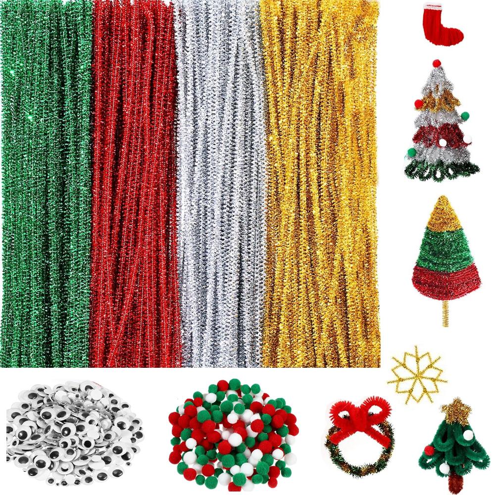 

600Pcs Pipe Cleaner Craft Set Including 200 Pcs Pipe Cleaner, 300Pcs PomPoms Balls, 100Pcs Wiggle Googly Eyes for Home DIY Art
