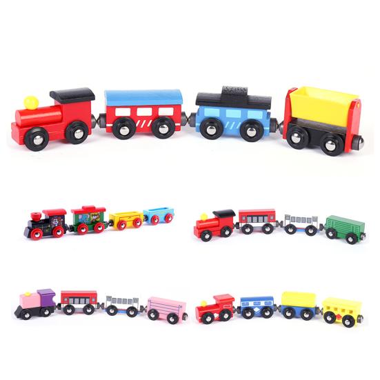 4Pcs Magnetic Wooden Miniature Train Carriage Model Developmental Kids Toy Gift