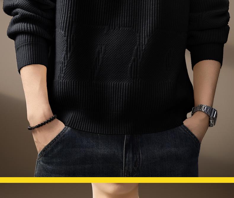 Men's Plus Size Retro Textured Sweater - Thickened Round Neck Pullover for Autumn/Winter