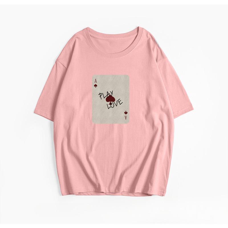 

Женский короткий рукав с принтом и круглым вырезом, свободный мягкий топ M розовый