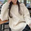 Retro crew neck twist simple solid color temperament pullover knitted sweater top versatile and thin sweater women's outer wear