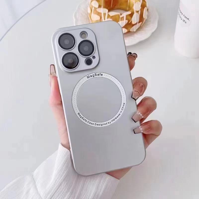 Applicable To IPhone15pro Magnetic Suction Case PC Oil Injection Apple 13 Comes with Lens Film Solid Color Full-cover Anti-fall Hard Case