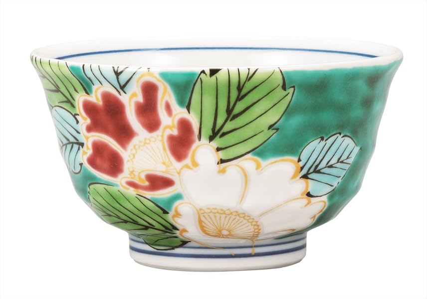 Kutani ware Iwataya Small rice bowl - Green camellia K9-464