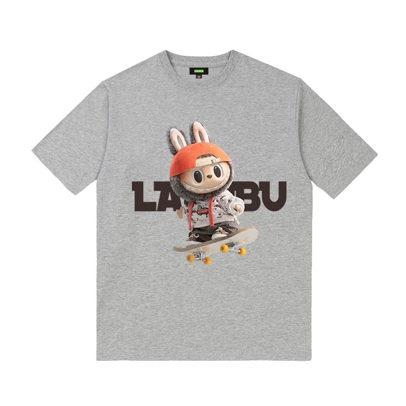 Labubu Design Sense Cartoon Casual Printed T Shirt Summer Loose Couple Pure Cotton T-shirt Men and Women Half Sleeve