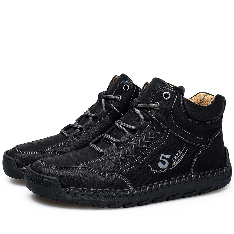 

ТУИНАНЛЕ Высокие кеды Ручная прошивка Кожа Мужские ботинки Мужские Ботильоны Резиновая подошва Осенние ботильоны 44 чёрный