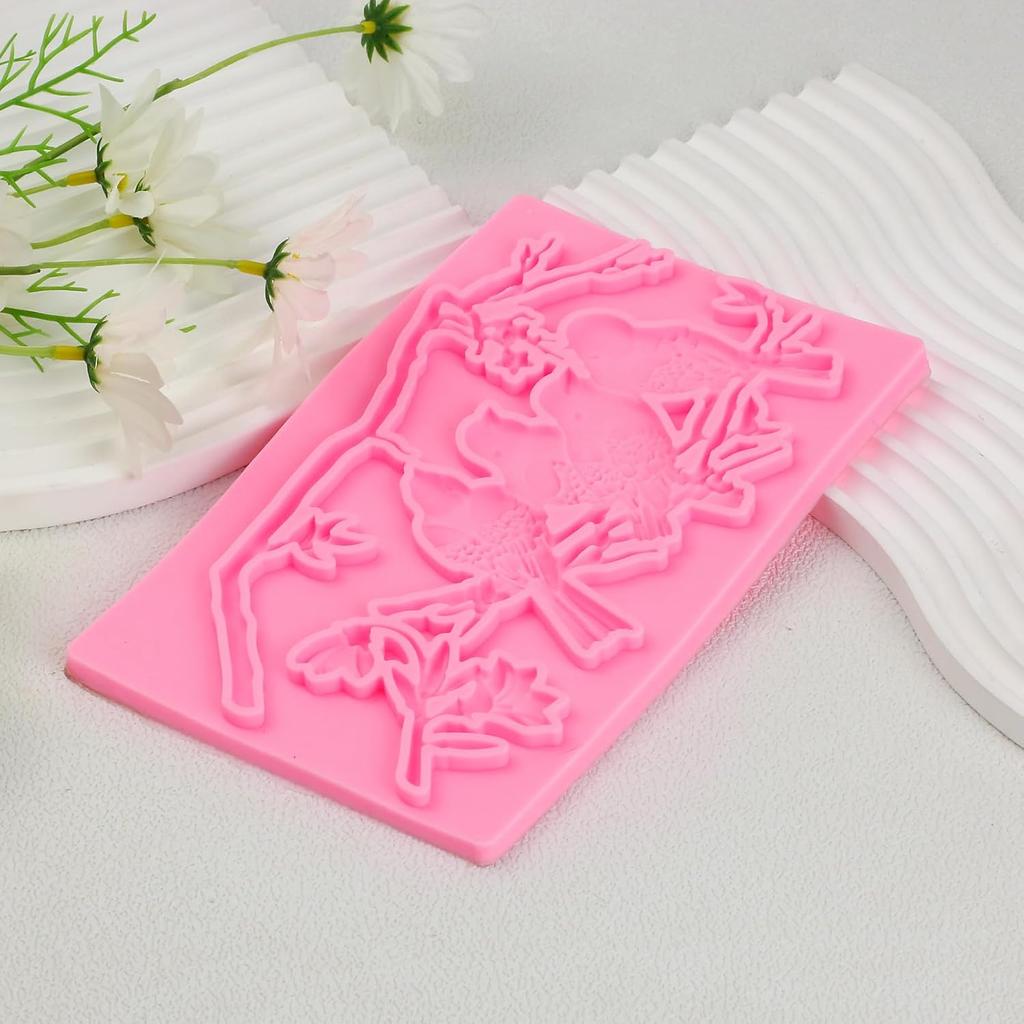 1 Pcs Magpie Fondant Mold, Plum Blossom Branch Chocolate Silicone Mold, for Cake Decoration Cupcake Topping Biscuit Candy Flower Paste Dough Marzipan