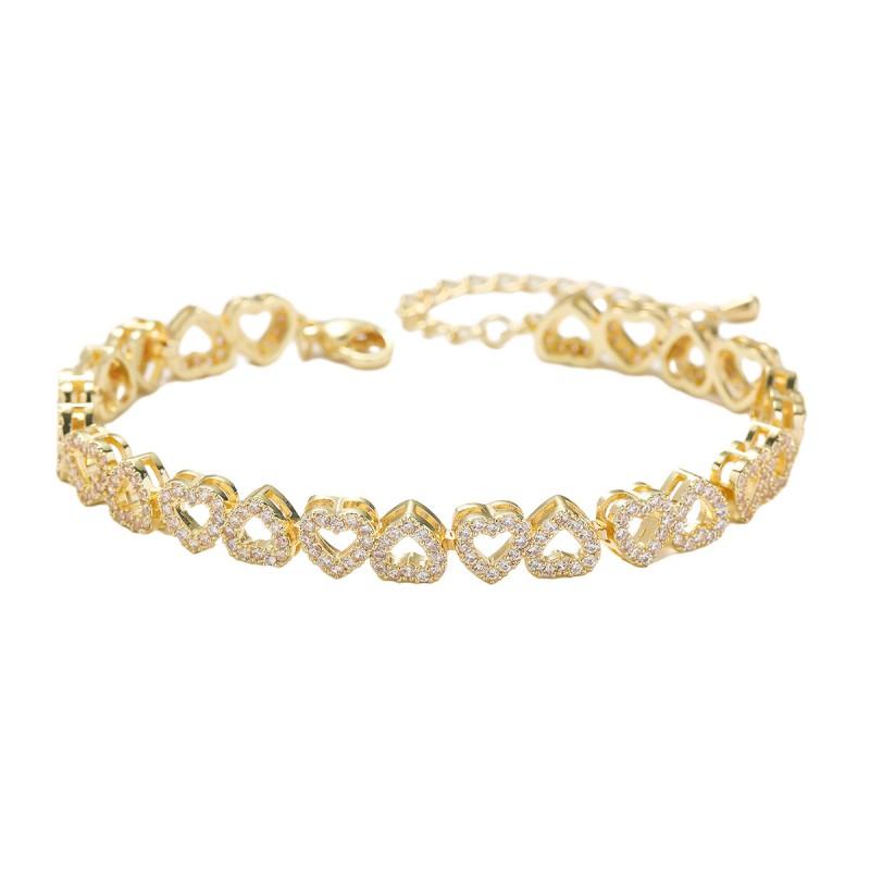 Elegant Copper Heart Bracelet With Zirconia Crystals Minimalist Fashion Jewelry Women Gift