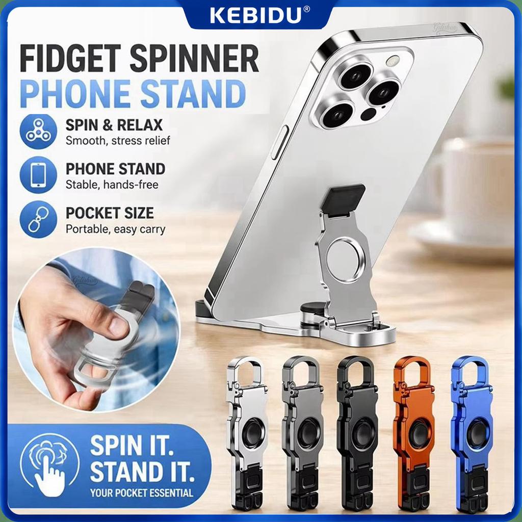 KEBIDU ABS Metal Fidget Spinner Desk Phone Holder Creative Foldable Stand Anti-Stress Adjustable Mobile Mount with Portable Keychain Hook