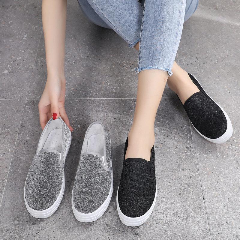 Spring and Autumn new cloth shoes women's old Beijing Korean version one-pedal lazy flat canvas shoes versatile breathable casual shoes