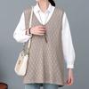 Women's Plus-Size Thin Loose Solid Color Hollow-Out Sleeveless Knitted Vest V-Neck Cardigan Top for Outer Wear