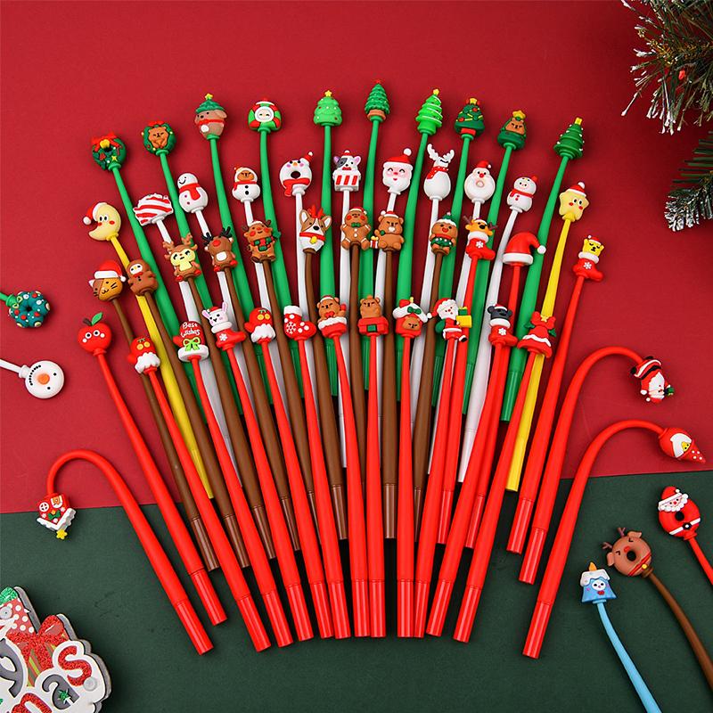 Kawaii Christmas Gel Pen 0.5mm Black Ink Cute Christmas Tree Elk Santa Snowmen Neutral Pen School Stationary Kids Gift