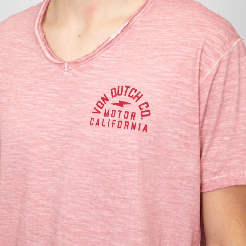 Tee shirt rose coton chiné col V Homme VON DUTCH