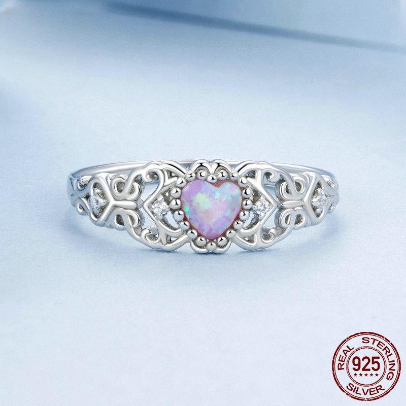 Opal 925 Sterling Silver Vintage Ring For Ladies Engrave Heart 925 Silver Rings