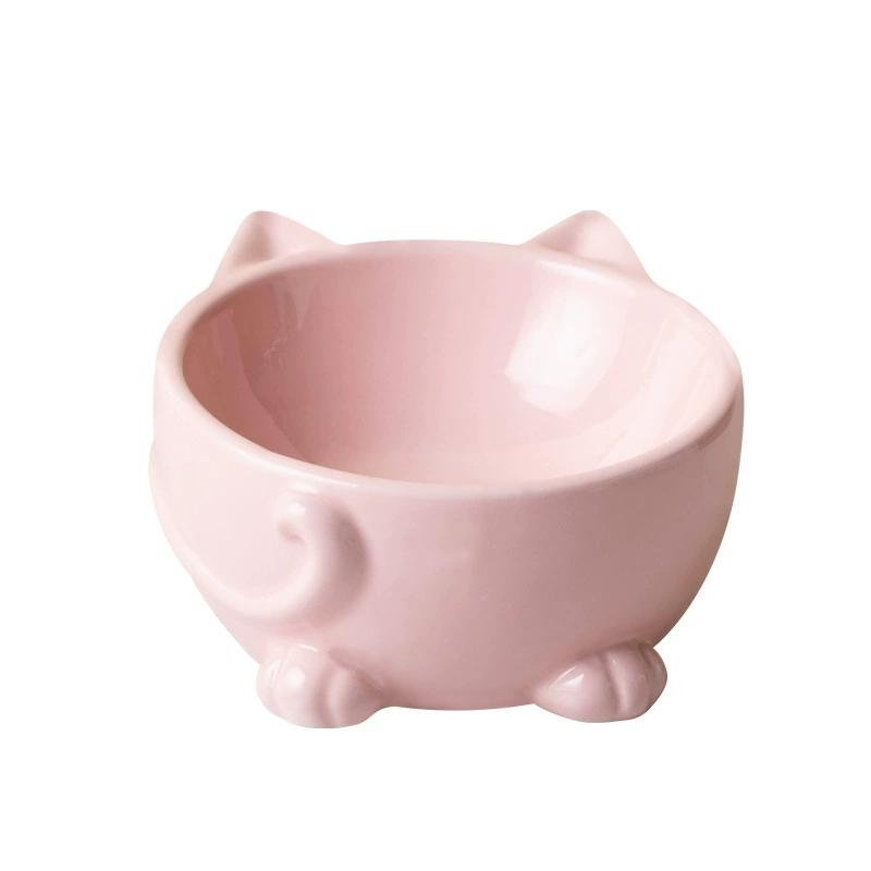 Cute Cat Ear Shaped Ceramic Cat Bowl, Elevated Neck Protect Feeding Dish, Multi-color Easy Clean Pet Food Water Bowl for Cats