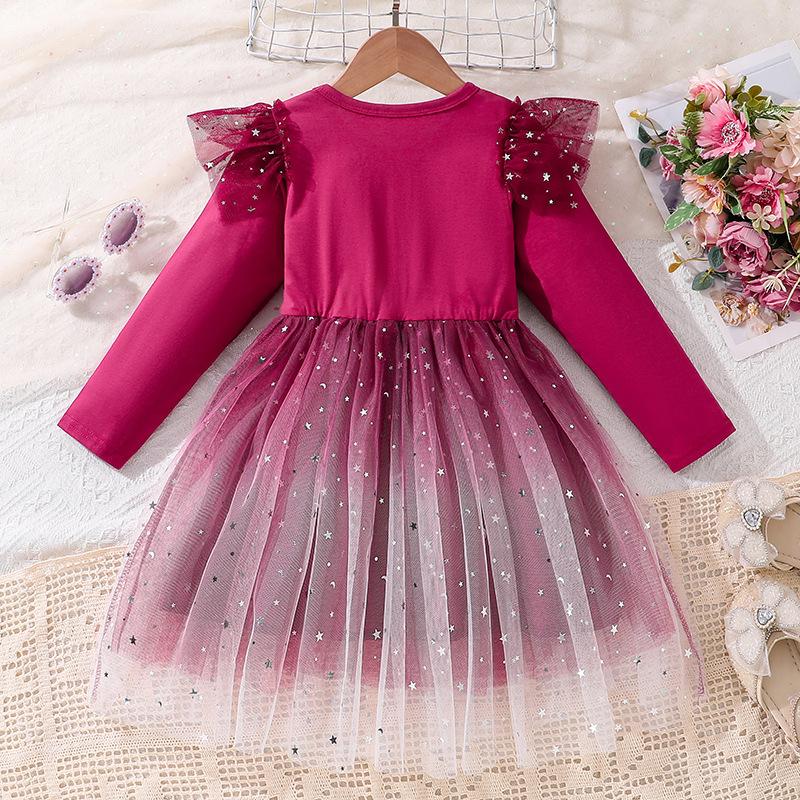 Girls' Dress Fall Fashion Star Net Gauze Shaggy Dress Sweet Children's Princess Dress