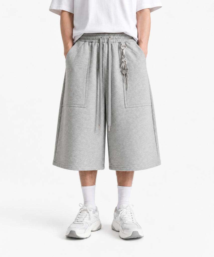 LENGAGEMENT Wide Fatigue Bermuda Sweat Shorts (Grey)