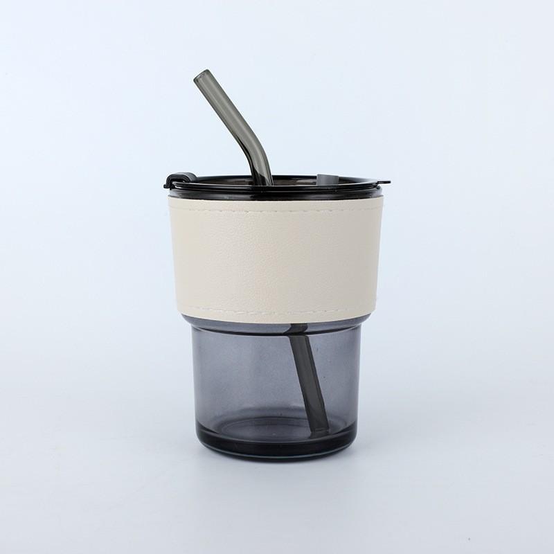 Bamboo Cup Creative Transparent Glass Straw Cup Portable Feng Shui Cup With Lid Milk Coffee Cup