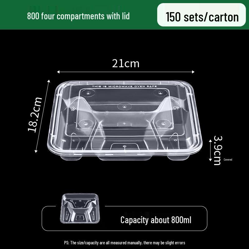 Jiemengzhe 4-Compartment Transparent Disposable Takeout Lunch Box