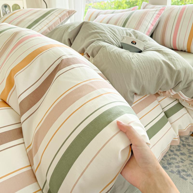 

Striped Bedding Set Korean Style Duvet Cover Set Flat Sheets Set Single Twin Double Size Bed Linen Set All Season Birthday Gift 3pcs 150x200cm