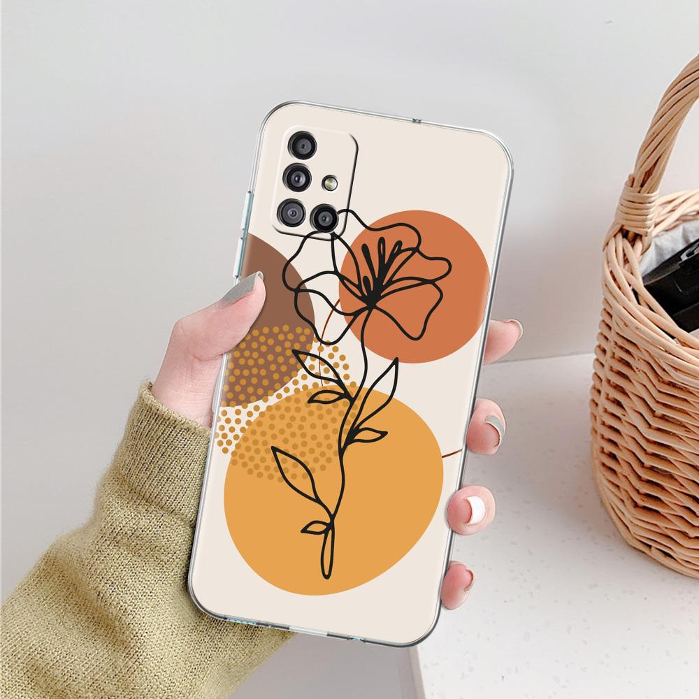 Phone Case For Samsung A15 A13 A35 A55 A51 A71 A41 A31 A21S A03S A05 A17 A23 A25 A33 A53 A73 5G A07 4G Clear Cover One Line Art