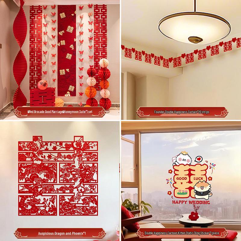 Wedding Decoration Set: Groom & Bride's Room Ornaments with Bunting & Robe Wall Décor