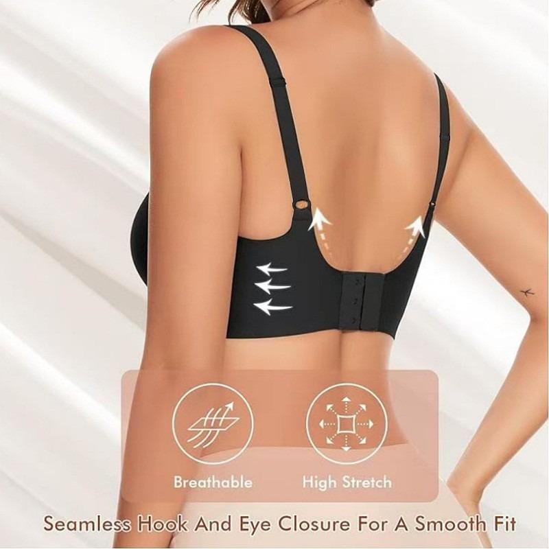 Plus Size Seamless Thin Wireless Deep V Push Up Back Closure Bra For Women