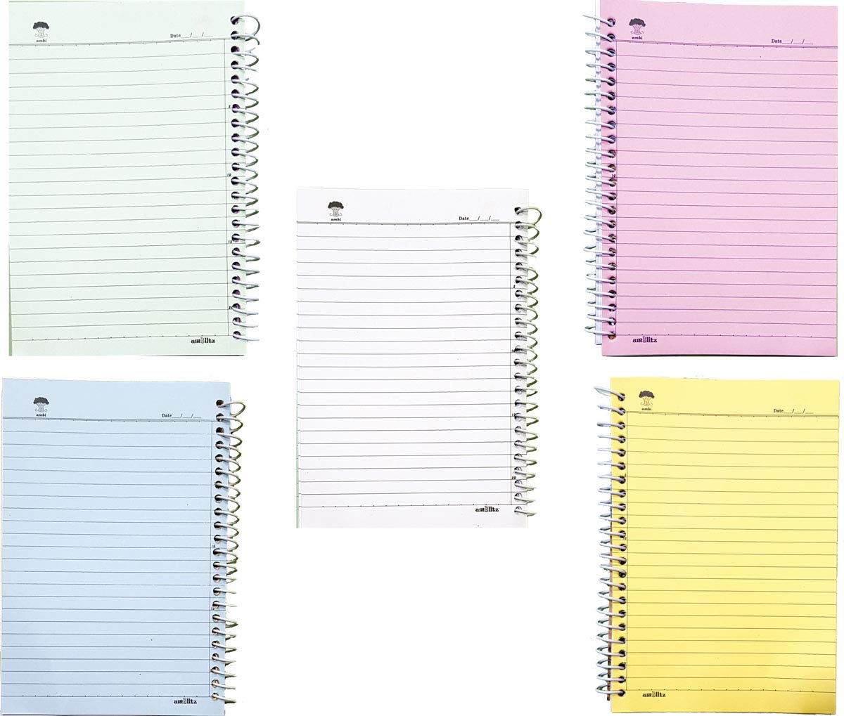 Amblitz 5 Subject Spiral Notebook - 200 Pages, Ruled (A5 Size, Pack of 2, 0317) Regular