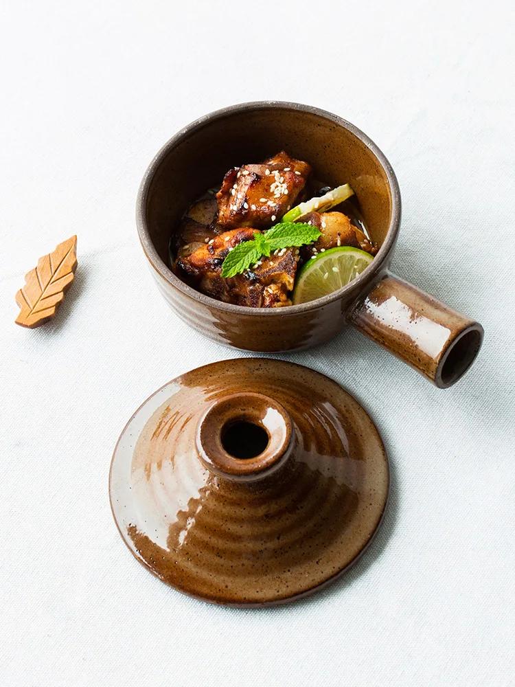 Casserole stew pot coarse pottery microwave small pot household claypot rice porridge high temperature soup pot with lid