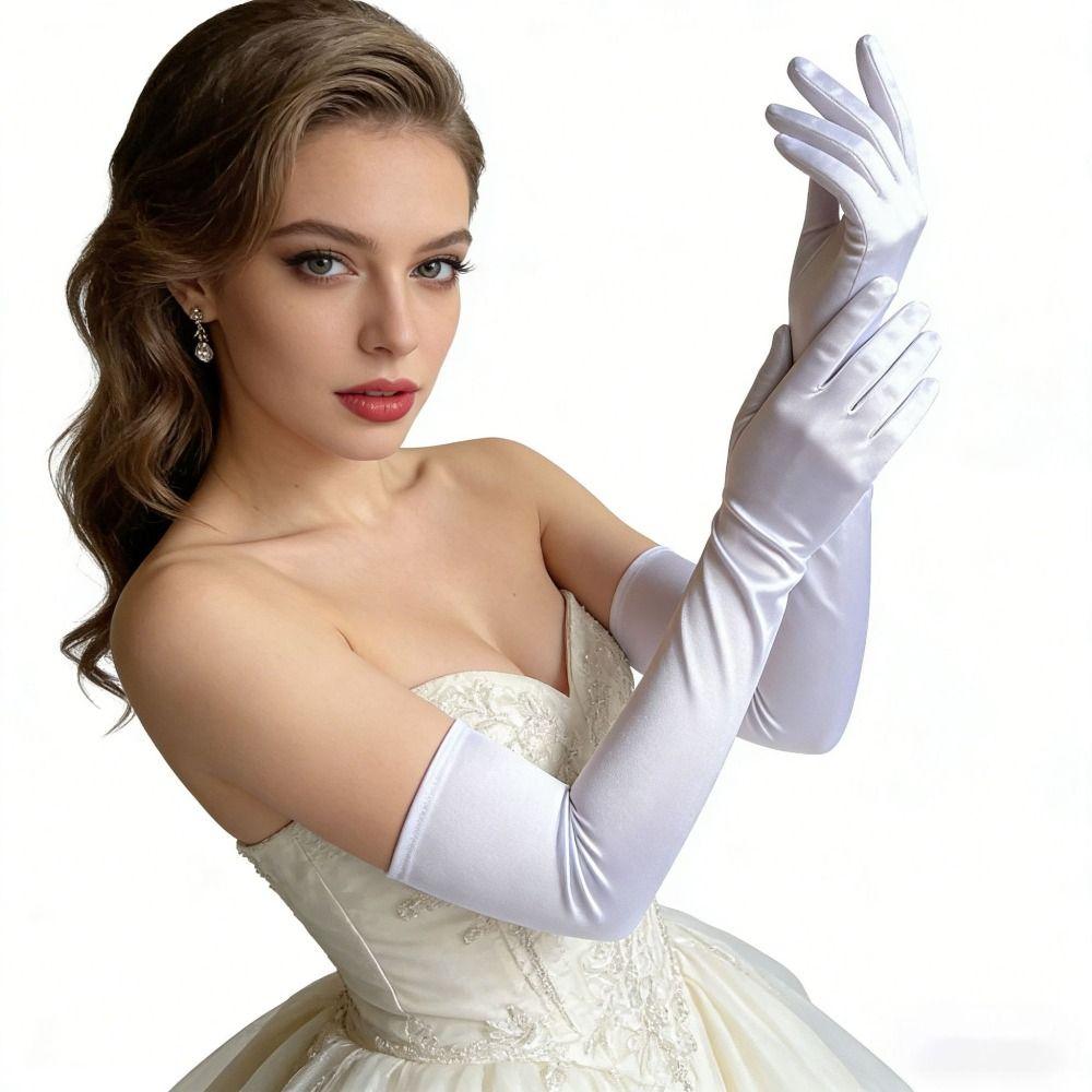 1920s Satin Gloves Solid Color Etiquette Mittens Cute Long Gloves  Photography Props