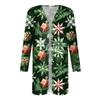 Women's Fashionable And Casual Christmas Printed Mid Length Cardigan Long Sleeved Jacket