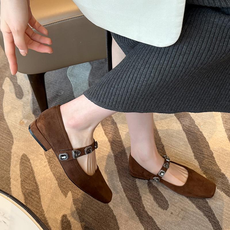 Mary Jane shoes square head with buckle, shallow mouth low heel single shoes, fattened and widened women's shoes