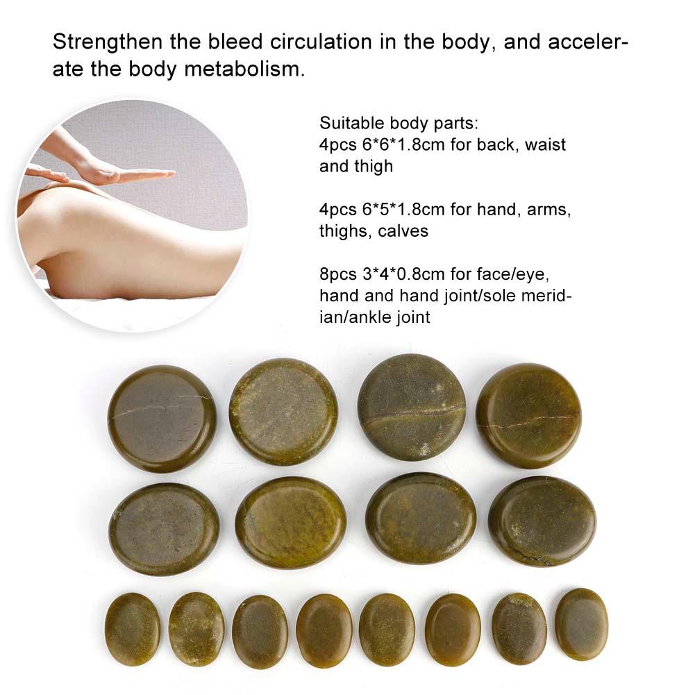 16pcs/set Hot Spa Massage Stone Set Heated Green Jade Body Massage Rock Kit