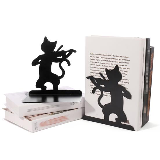 1 Pair Metal Cat Book Ends Cute Cat Bookends for Shelves Decorative Book Support