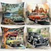 Fashion W-WWatercolor Vintage Car Cushion Cover Comfortable Reversible Pillow Cover Ideal for Car Sofa Bedroom & Beyond