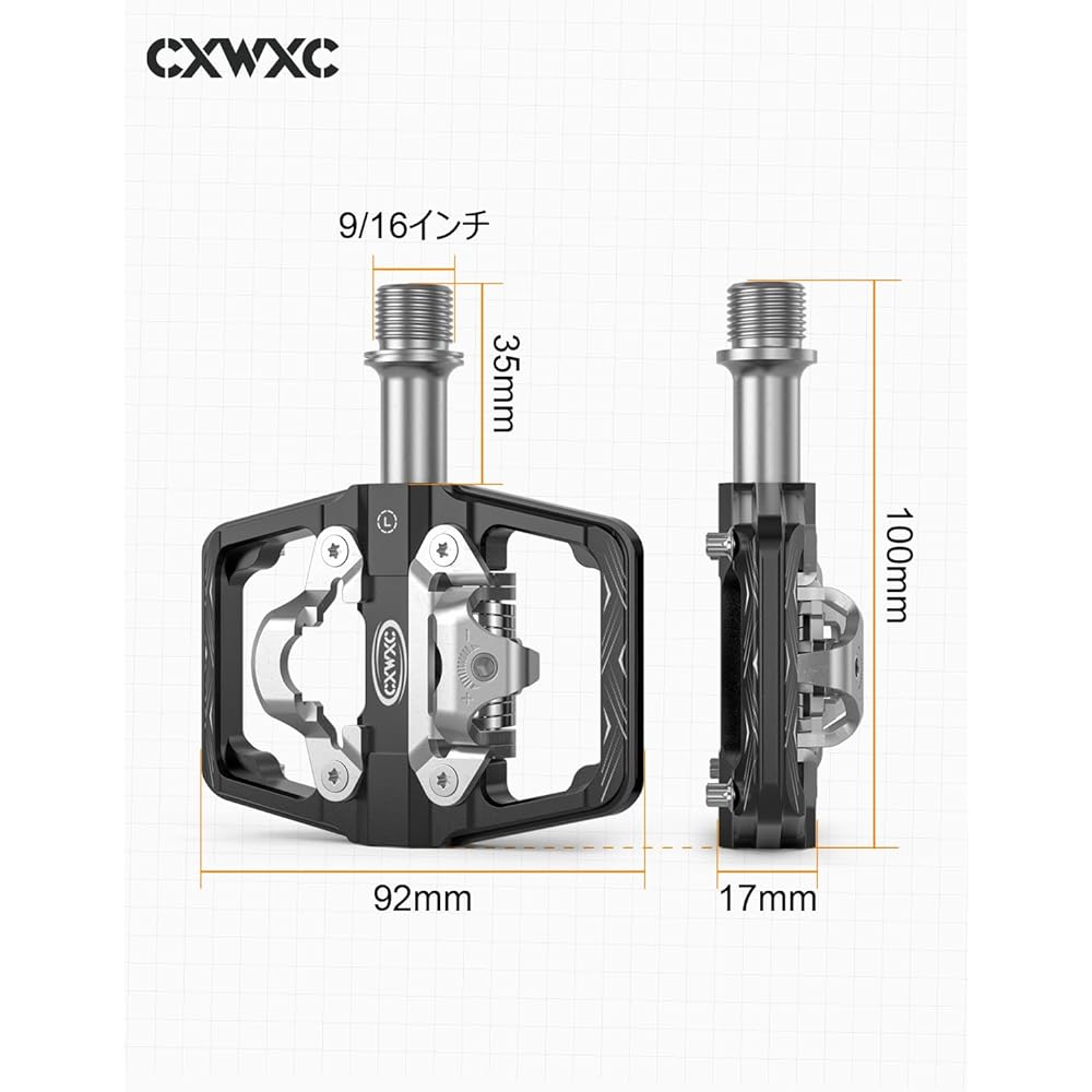 CXWXC Bicycle Binding Pedals, Single-Sided Flat Pedals, Non-Slip Aluminum, Durable, with Cleats, Black (CX-160)