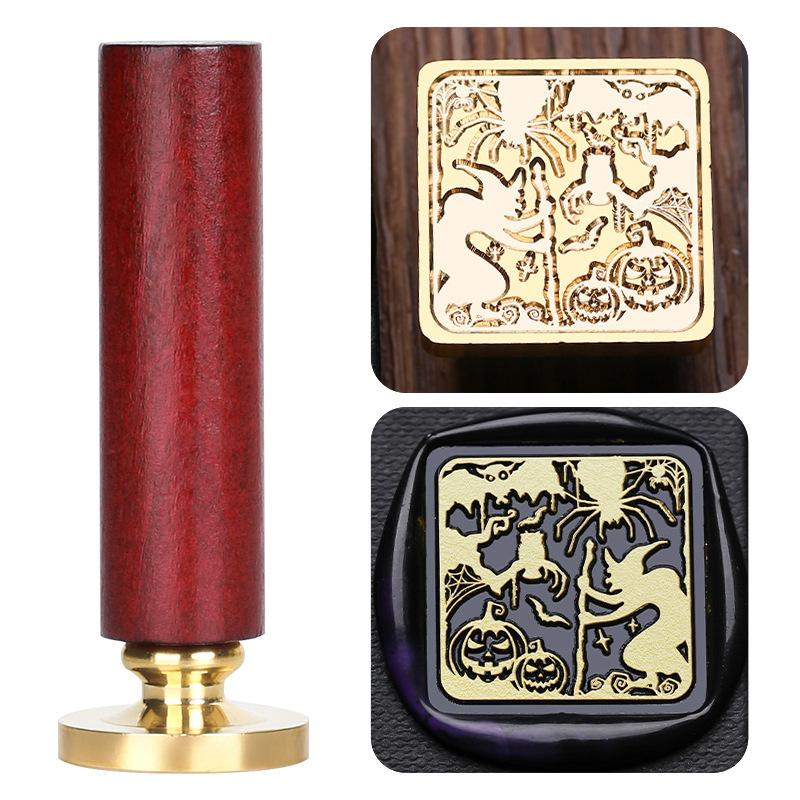 Halloween Seal Cylindrical Red Handle (handle + Brass Seal Head) Fire Lacquer Seal Set Handle Copper Head