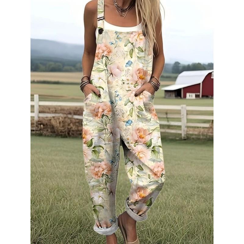 Womens Sleeveless Jumpsuit With Vintage Print Loose Fit Streetwear Style 2026