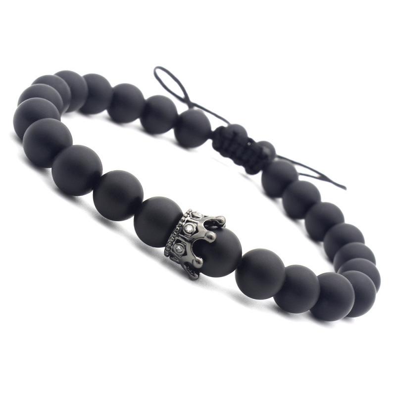 Frosted Black Agate Crown Bracelet with Micro-inlaid Zirconia