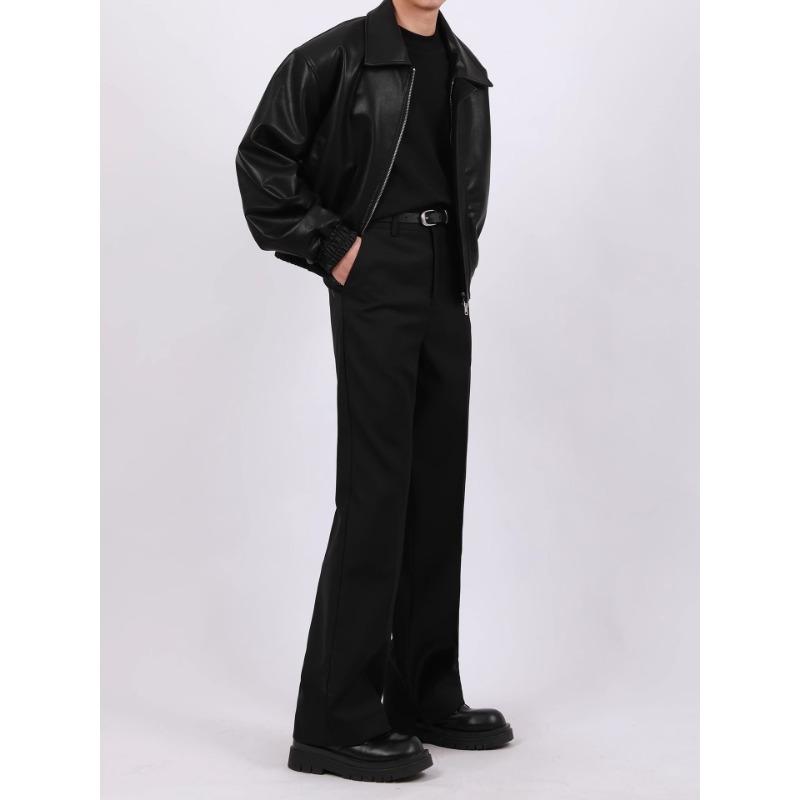 Men Loose Casual Short Pu Leather Turn Down Collar Street Fashion Jacket