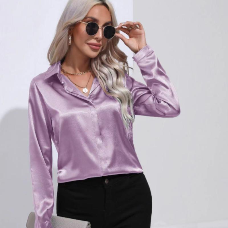 Stilvolles einfarbiges Button-Up-Shirt - Elegante Langarmbluse für Damen für Frühling und Herbst - Klassisch