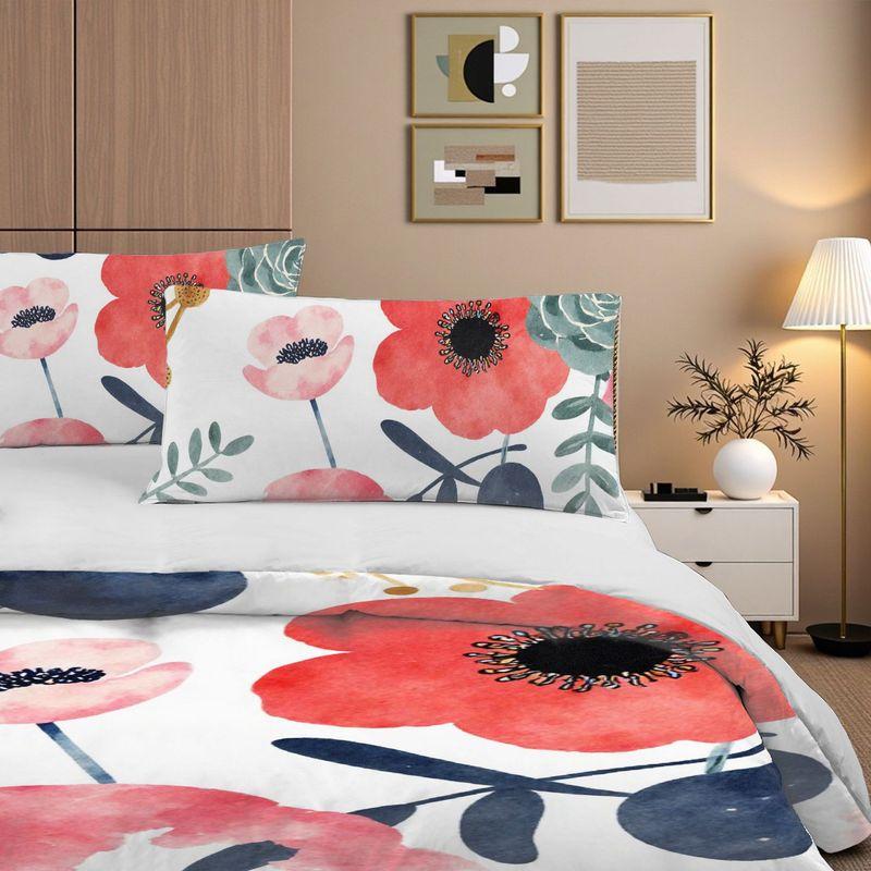 3-Piece Bedding Pillowcase Quilt Cover Set Watercolor Style Floral 2D Digital Printing Suitable For Bedroom Dormitory Decoration