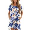 Women's Fashion Casual Round Neck Short Sleeve Ruffled Vintage Printed Dresses