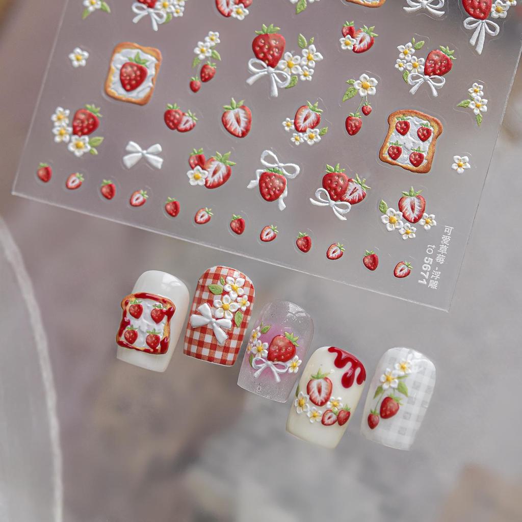 Tomoni Spring Glitter Nail Stickers: European & American Strawberry Flower Nail Art Decals